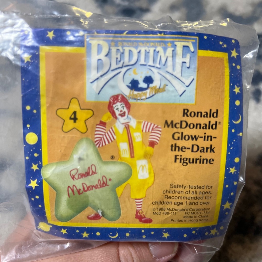 Vintage 1988 Ronald McDonald Bedtime Happy Meal Glow Star Figurine New Sealed